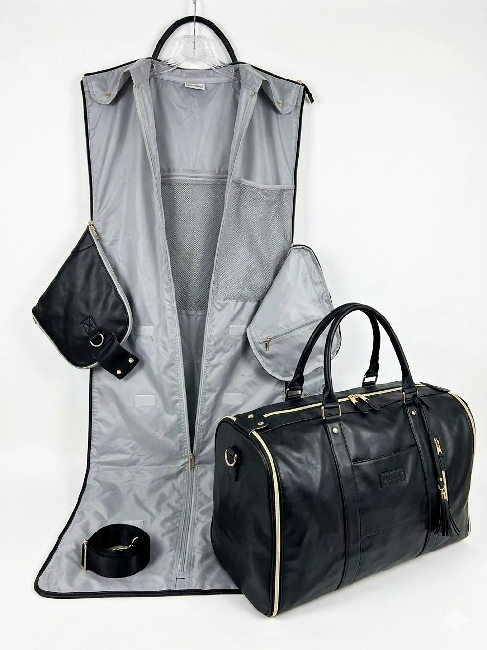 JenniBag Original Convertible Garment Duffel Bag Travel Weekender Black Gold